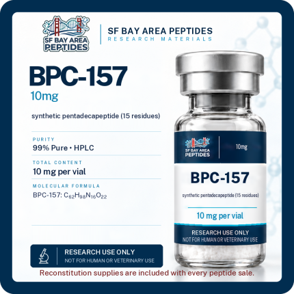 BPC-157 10 mg research peptide vial with specification card