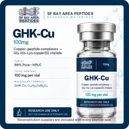 GHK-Cu copper peptide 100 mg research vial with specification card