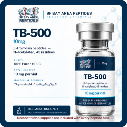 TB-500 (thymosin beta-4) 10 mg research peptide vial with specification card