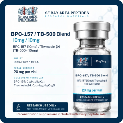 BPC-157 and TB-500 (thymosin beta-4) blend, 20 mg research vial with specification card