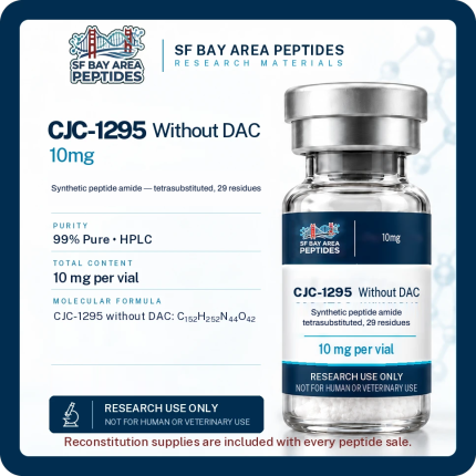 CJC-1295 without DAC 10 mg research peptide vial with specification card