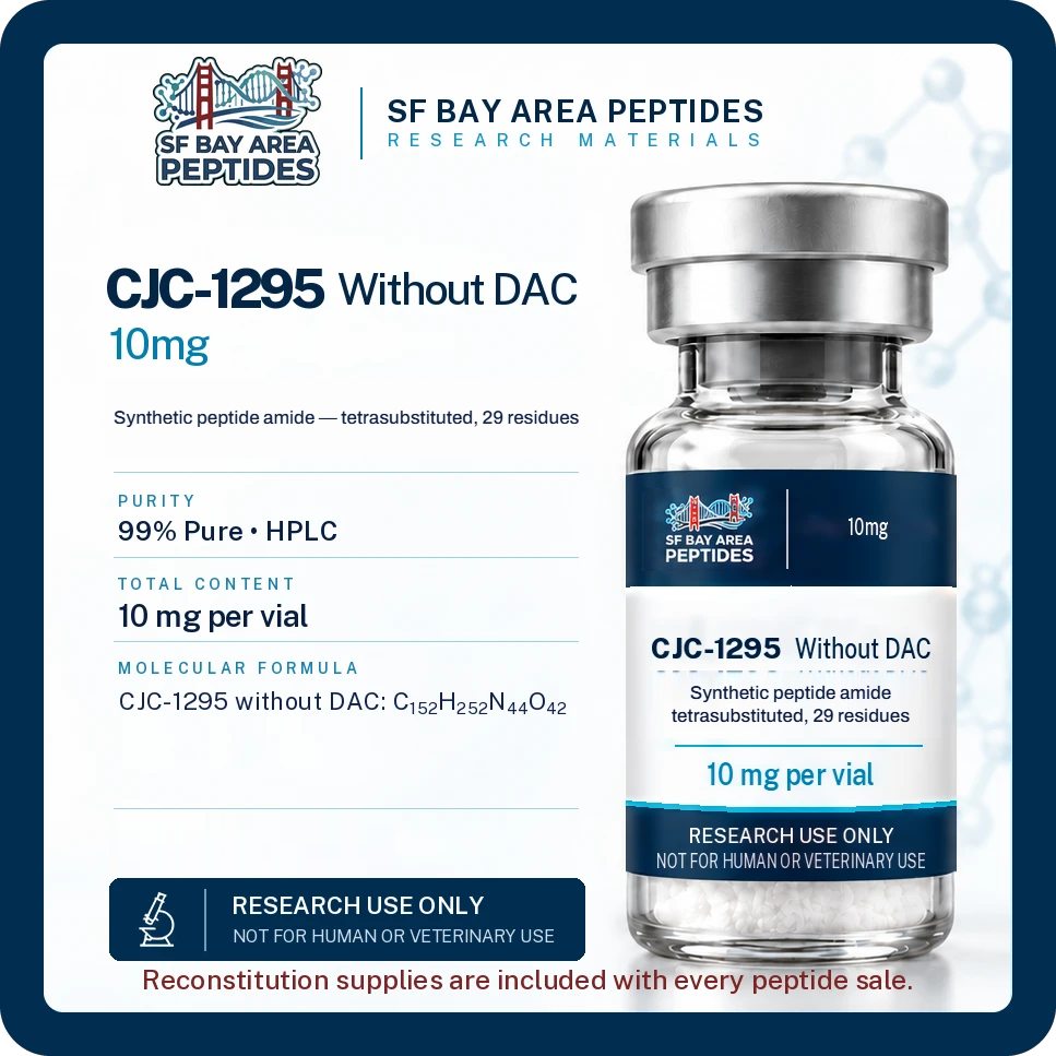 CJC-1295 Without DAC (10mg) CJC-1295 without DAC 10 mg research peptide vial with specification card