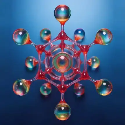 GHK-Cu / BPC-157 / TB-500 Blend (70mg) — abstract glass molecule illustration