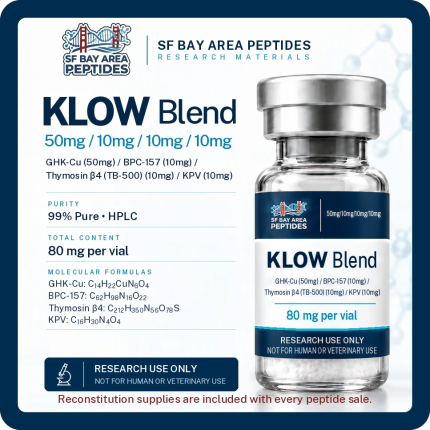 GHK-Cu, BPC-157, TB-500 (thymosin beta-4) and KPV blend, 80 mg research vial with specification card