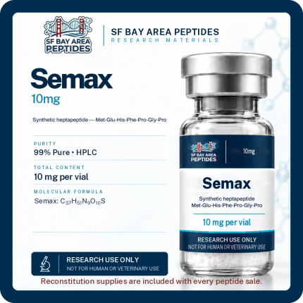 Semax 10 mg research peptide vial with specification card